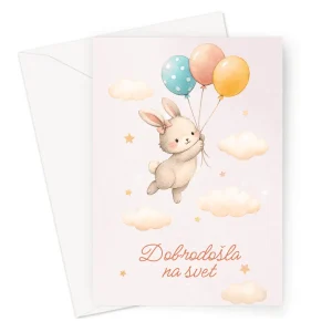 Dobrodošla na svet - čestitka + kuverta - Voščilnica za deklico