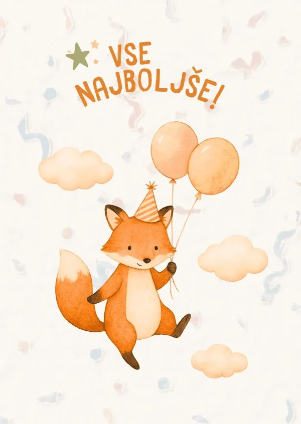 Voščilnica za rojstni dan - Vse najboljše - Lisicka